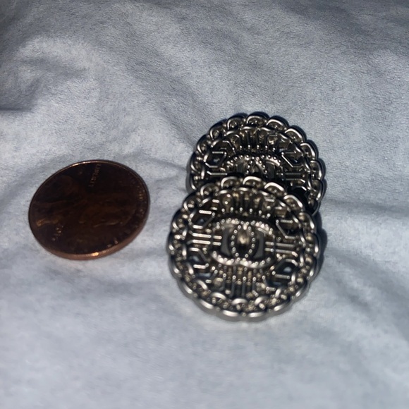 COPY - Chanel silver CC logo studs Paris Buttons set of 2 - Picture 3 of 3